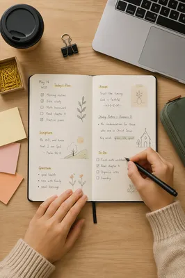 Overhead Study Desk with Handwritten Planner