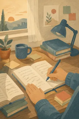 Quiet Dawn Study Desk with Handwriting
