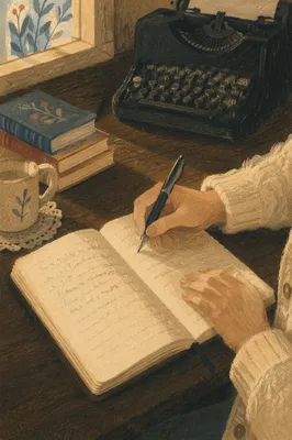 Quiet Evening Study Desk With Handwritten Notebook