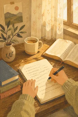 Student Writing in Morning Study Light