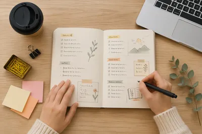 Focused Study Desk With Notebook and Pen