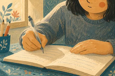 Student Handwriting Notes at Turquoise Study Desk