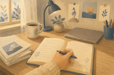 Calm Handwriting Study Desk Morning Scene