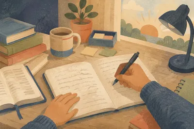 Quiet Dawn Study Desk with Handwriting
