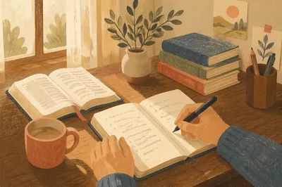 Student Writing in Morning Study Light