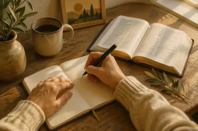 Hands Writing in Notebook on Study Desk