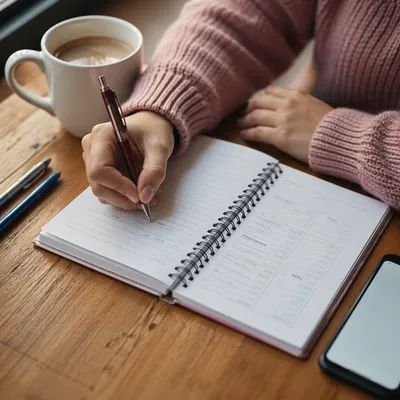 Calm Handwriting Study Desk with Notebook