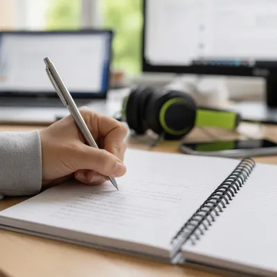 Focused Handwriting Study Desk Close Up