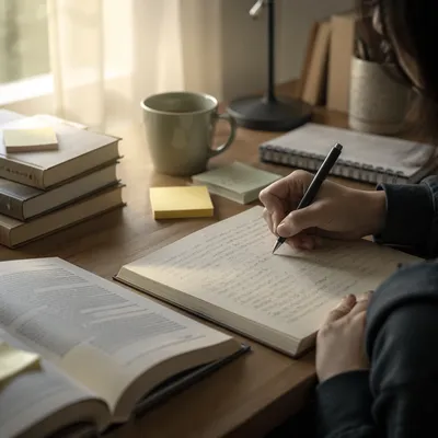 Quiet Dawn Study Desk with Handwriting