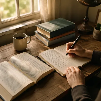 Prayerful Study Desk With Notebook and Pen