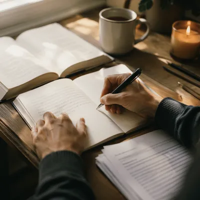 Quiet Christian Study Desk With Handwriting