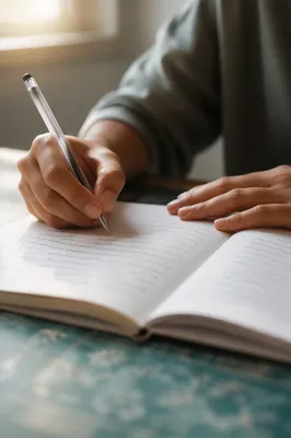 Focused Handwriting Study Desk Close-Up