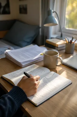 Morning Handwriting Study Desk Scene