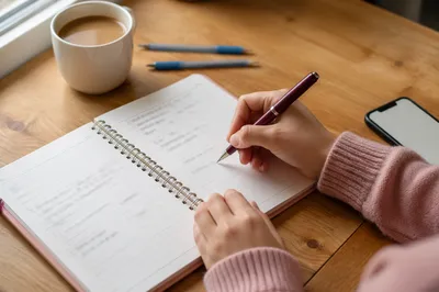 Calm Handwriting Study Desk with Notebook