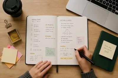 Focused Study Desk With Handwritten Planner