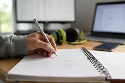 Focused Handwriting on Study Desk
