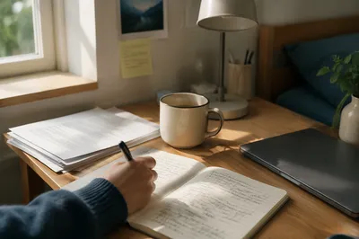 Quiet Morning Handwriting Study Desk Scene