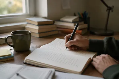 Quiet Dawn Study Desk with Notebook