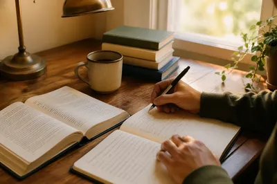 Prayerful Study Desk With Handwritten Notebook