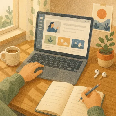 Calm Online Learning Desk With Laptop