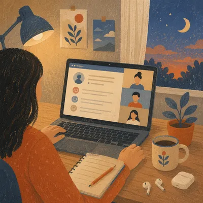 Cozy Online Learning Laptop at Dusk