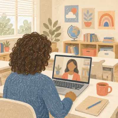 Online Learning Session on Laptop in Classroom