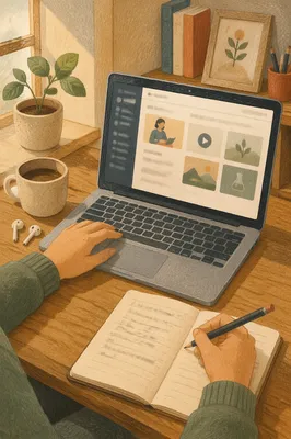 Cozy Online Learning Desk with Laptop