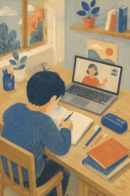 Student Writing Beside Online Class Laptop