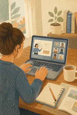 Calm Home Study Online Learning Scene
