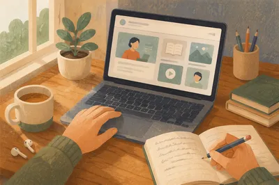 Online Learning Laptop on Cozy Study Desk