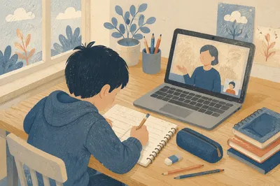 Student Studying at Laptop Online Class