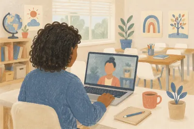Online Learning Session on Laptop in Classroom