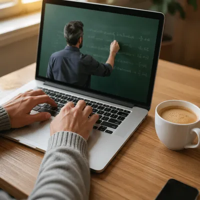 Online Learning Laptop on Warm Study Desk