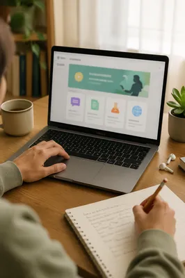Focused Online Learning Workspace on Laptop
