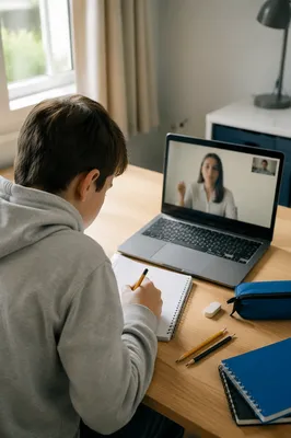 Student Studying with Online Class Laptop