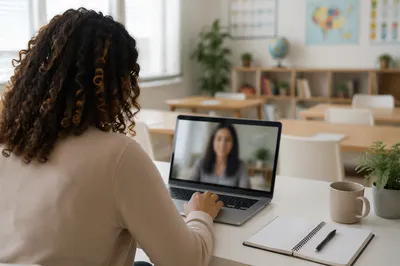 Online Learning Session on Laptop in Classroom