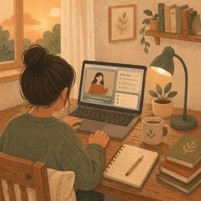 Cozy Online Learning at Home Desk