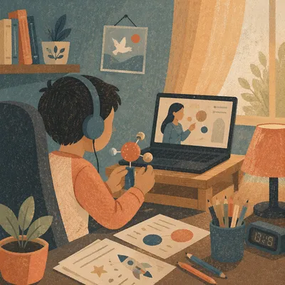 Cozy Online Learning Student Desk Scene