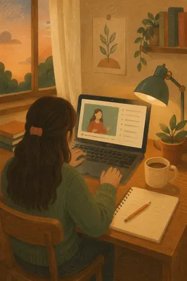 Student Online Learning at Cozy Home Desk