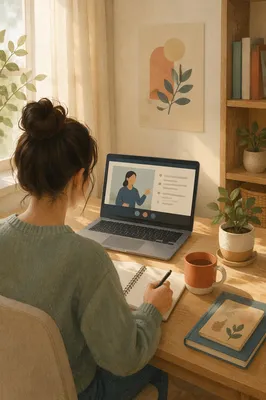 Student Online Learning at Home Desk