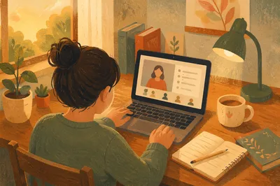 Student Online Learning at Cozy Home Desk
