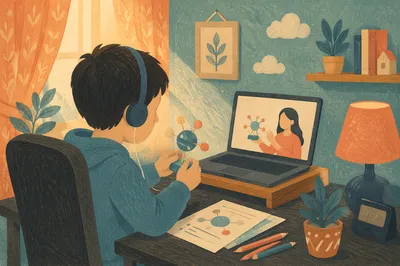 Cozy Online Learning at Home Desk