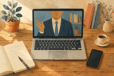 Online Learning Workspace with Laptop and Notes