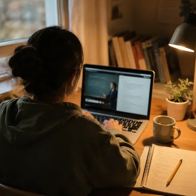 Student Online Learning at Cozy Home Desk