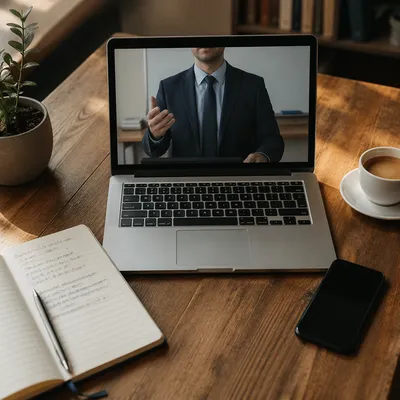 Online Learning Laptop on Rustic Study Desk