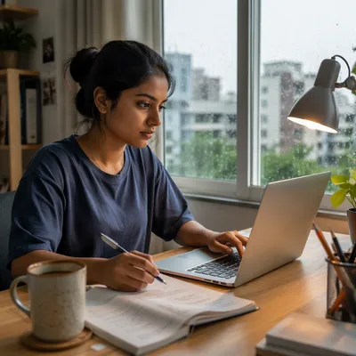 Focused Student in Online Class at Home