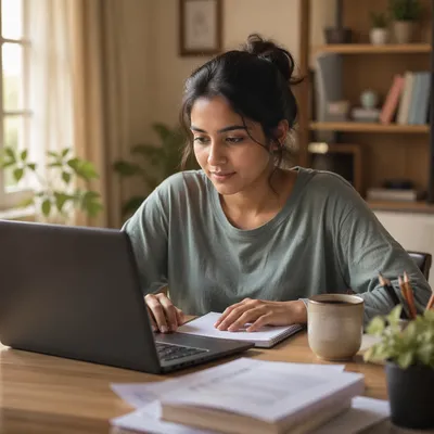 Focused Student in Online Class at Home