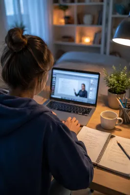 Student Online Learning at Home Desk