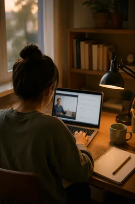 Student Online Learning at Cozy Home Desk