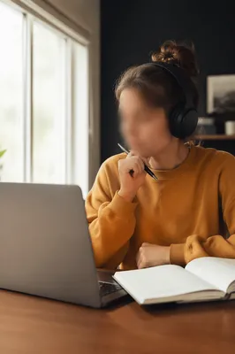 Focused Student Online Learning at Home Desk
